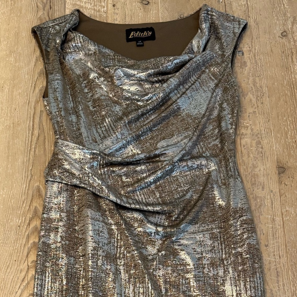 Silver & Gold Cowl Floor Length Dress Size 10P NWOT - Picture 2 of 9